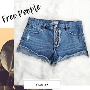Free People Sz 27 denim distressed button shorts